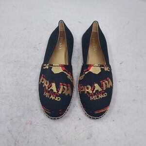 PRADA Printed Embroidered Logo Print Espadrille Shoe